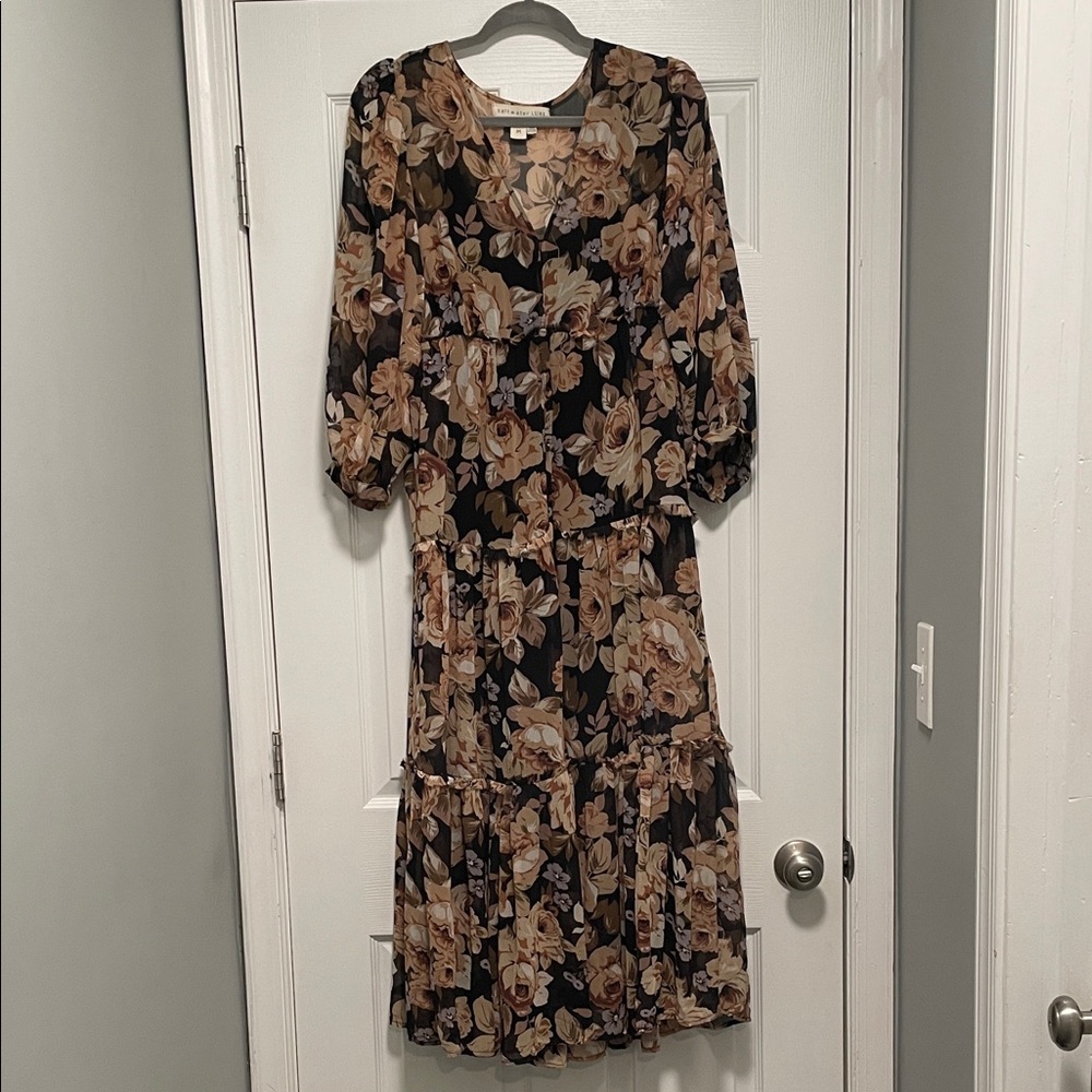 Saltwater LUXE Black and Tan Floral Long Sleeve Dress